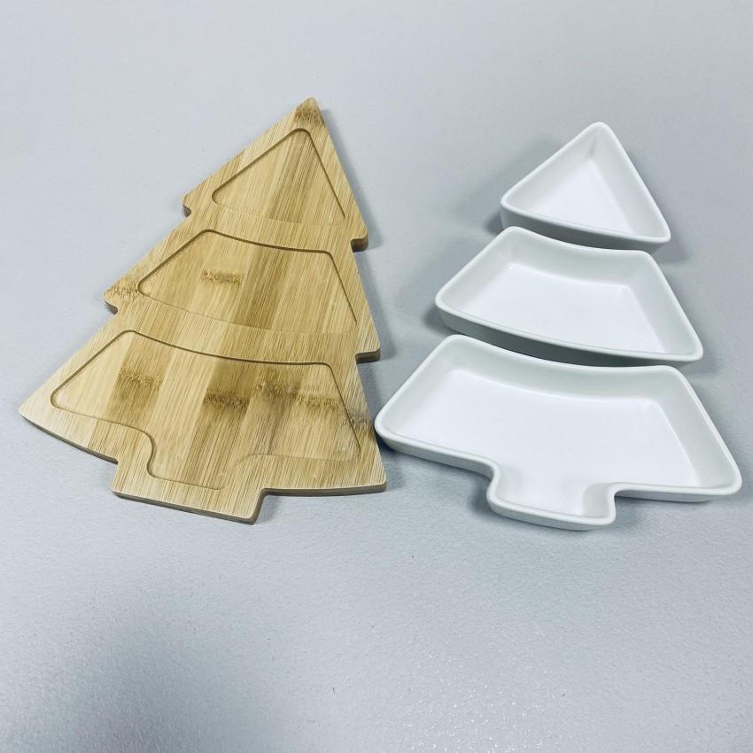 Менажниця керамічна Olens 8030-353 Біла ялинка на бамбуковій підставці 3-х секційна (2387257921) - фото 2 Менажниця керамічна Olens 8030-353 Біла ялинка на бамбуковій підставці 3-х секційна (2387257921) - фото 2