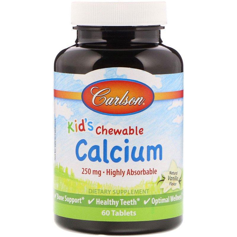 Жевательный кальций для детей 250 мг Chewable Calcium Carlson Labs ваниль 60 таблеток