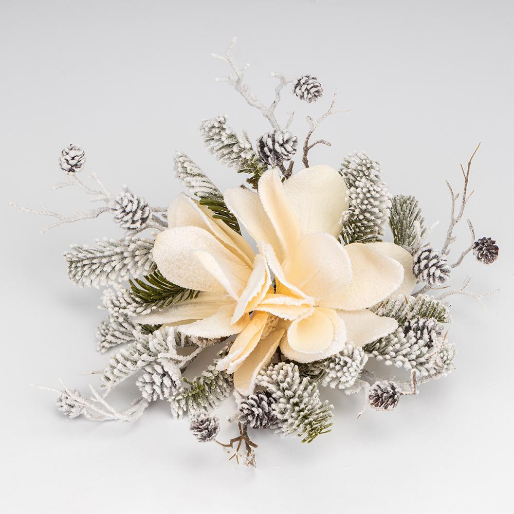 Новогоднее украшение-клипса Заснеженная магнолия 30 см 2 шт. (9258-004)