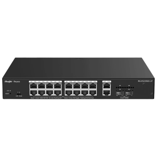 Коммутатор Ruijie Reyee RG-ES220GS-LP управляемый 20-портовый Gigabit Ethernet PoE 15-157 Вт для настольной установки (RG-ES220GS-LP) Коммутатор Ruijie Reyee RG-ES220GS-LP управляемый 20-портовый Gigabit Ethernet PoE 15-157 Вт для настольной установки (RG-ES220GS-LP)