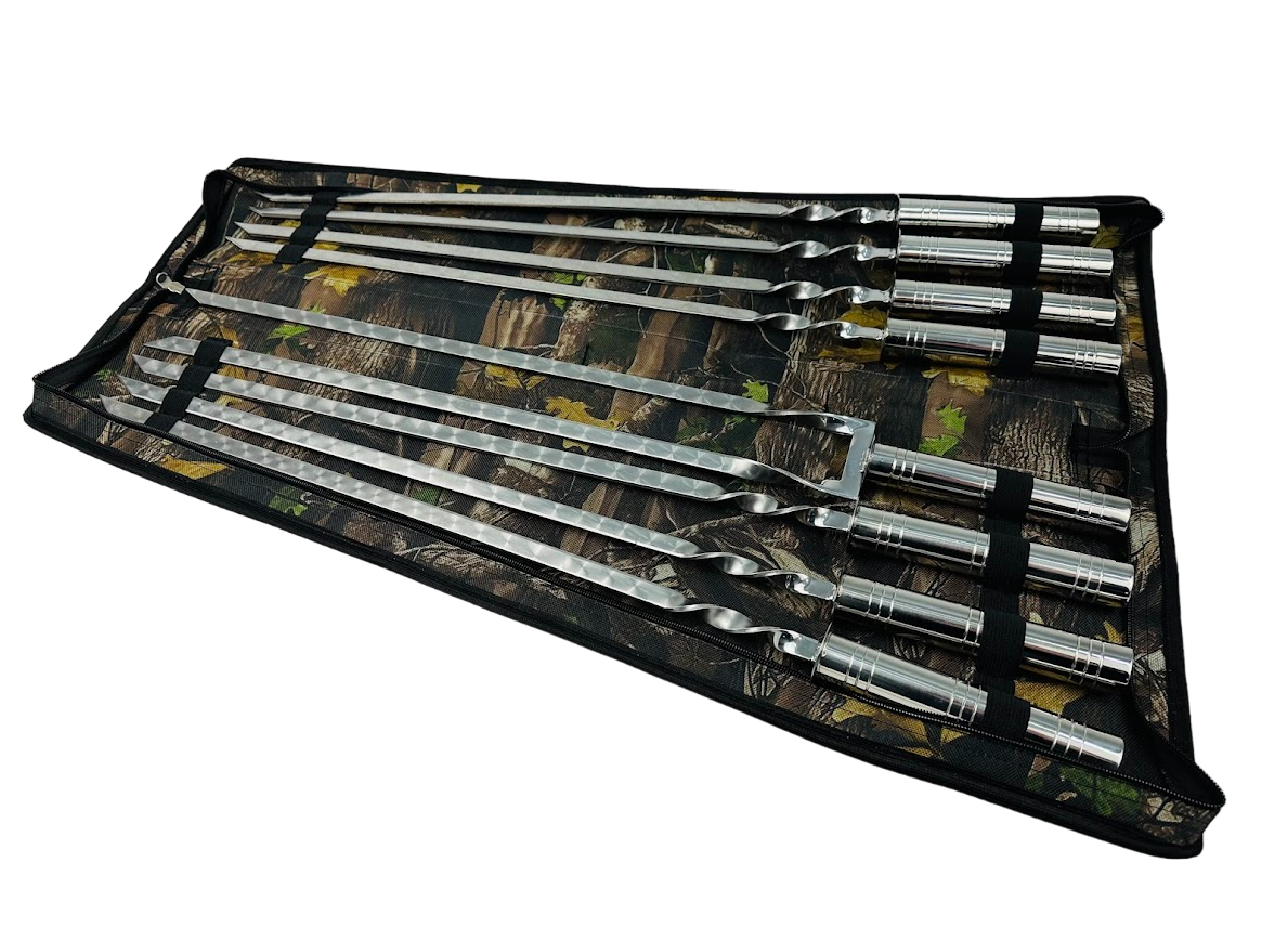 Набор шампуров подарочный в чехле-книжке с двойным шампуром 8 пр. Серебряный (106-10-NB-2279)