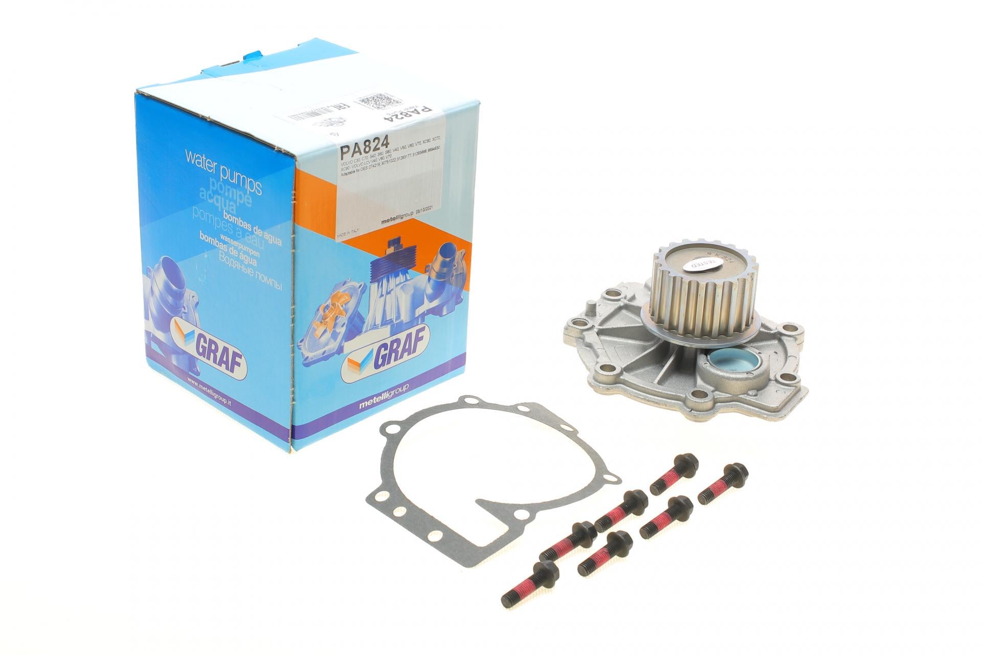Насос воды Graf Volvo С30/70/S40/60/80/V50/60/70/XC60/70/90 2.0/2.4D/2.8-3.0 02- 19z R/B 7 лоп PA824 (25589982)