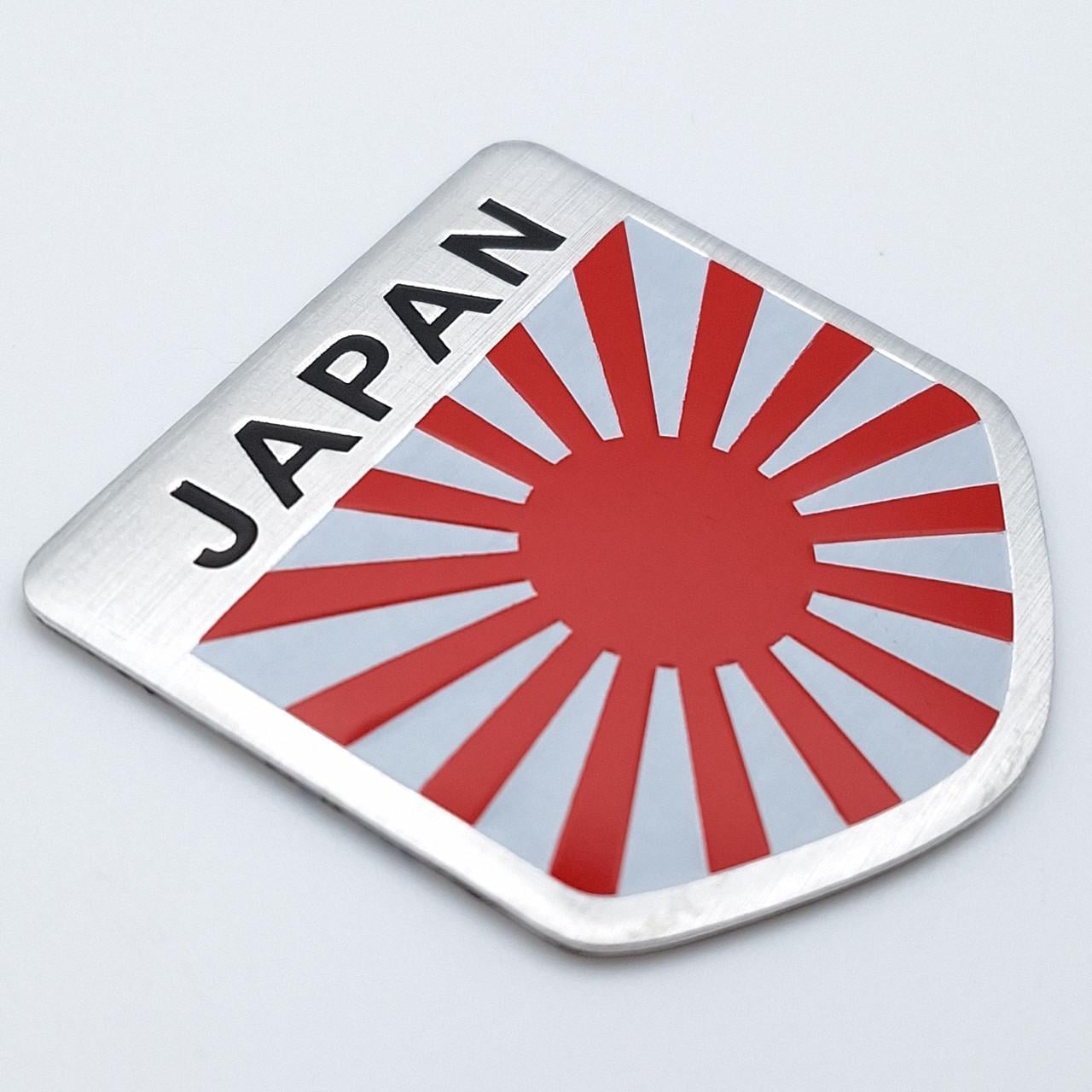 Эмблема алюминиевая флаг Японии восток с надписью Japan 5х5 см (1693846017)