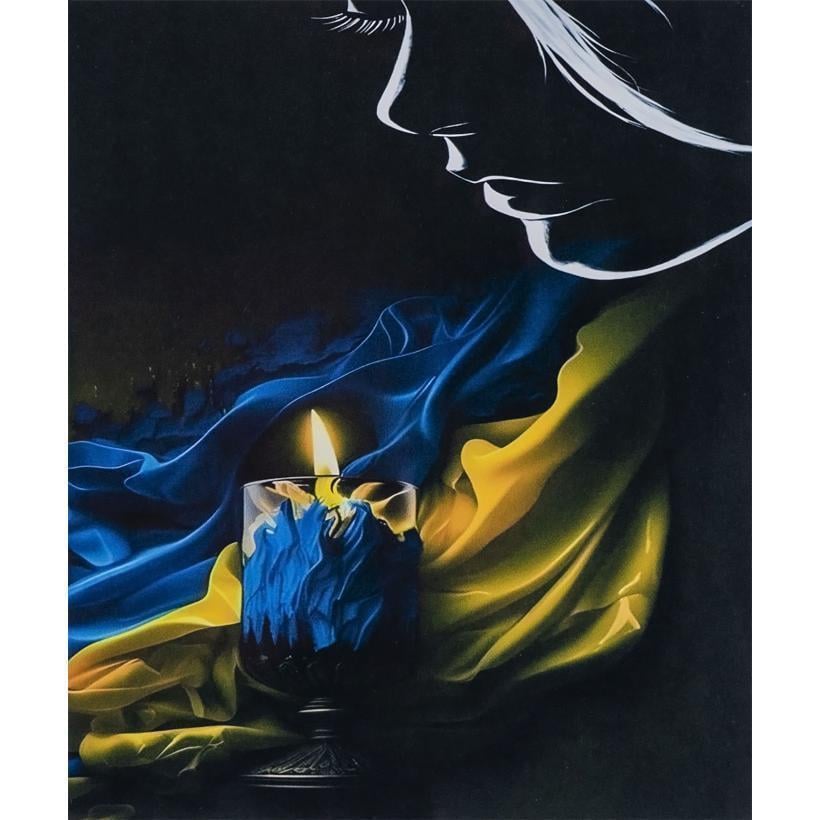 Алмазная мозаика Свеча памяти с флагом Украины Минута молчания 5D полна на подрамнике 40х50 см (2622876191)
