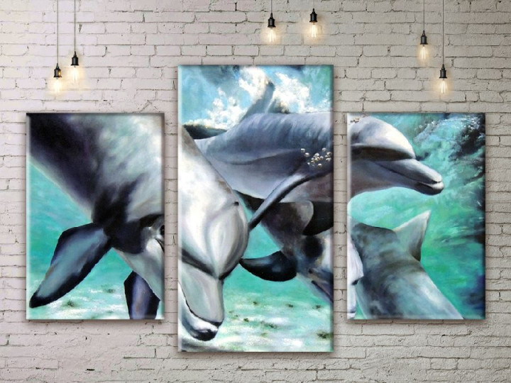 Картина модульная 3 части ArtStar Дельфины 120х180 см ADJ0036