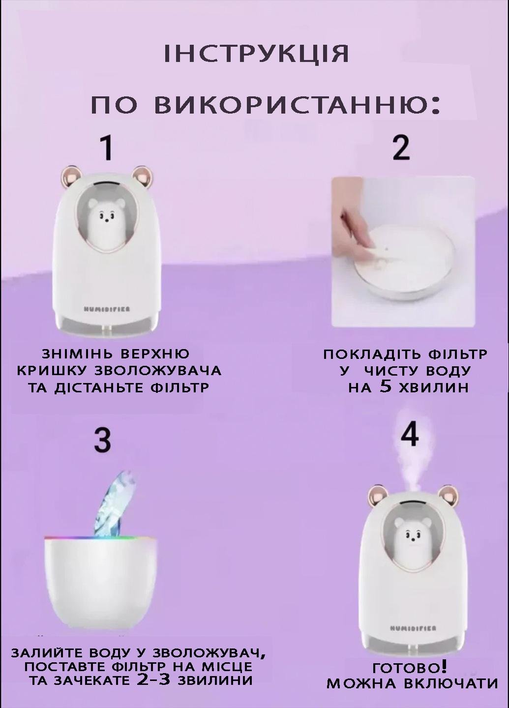 Увлажнитель воздуха Humidifier Мышка USB до 12 м2 ночник/аромадифузор с подсветкой Розовый (51414241) - фото 3