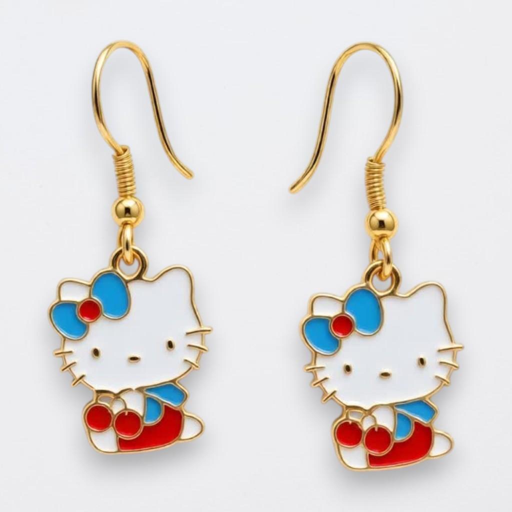 Серьги детские Sanrio Hello Kitty с эмалью и застежкой н/ж сталь Золотистый (35474294)