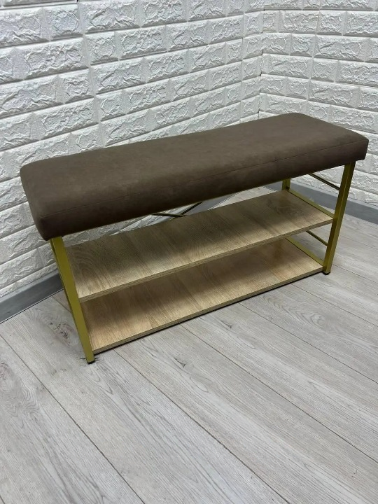 Банкетка для взуття металева з м'яким сидінням 32х47х88 см Коричневий/Золотий (2588046840)