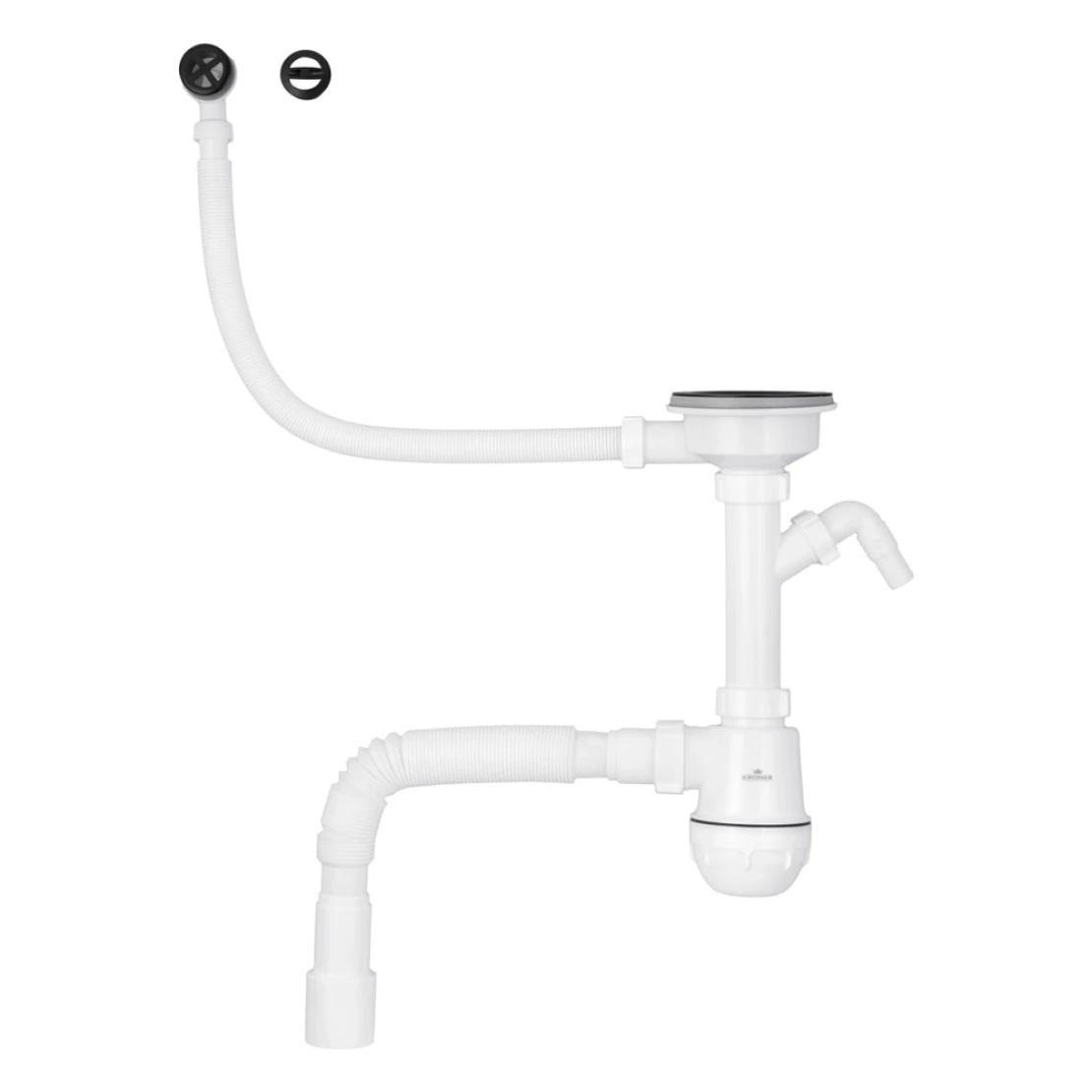 Сифон для кухонной мойки Kroner KRP KS02R-1BLK 3 1/2" х 40/50 мм с отводом для стиральной машины (CV034317)