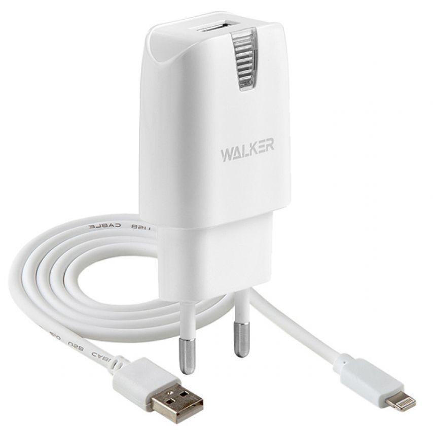 Сетевое зарядное устройство-адаптер 2в1 WALKER WH-21 1USB/2.1A + Data Cable USB to Lightning White