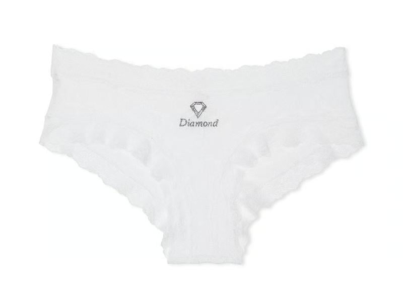 Трусики-бразиліана жіночі Victoria's Secret мереживні з вишивкою Diamond L Білий (2788287636) - фото 3