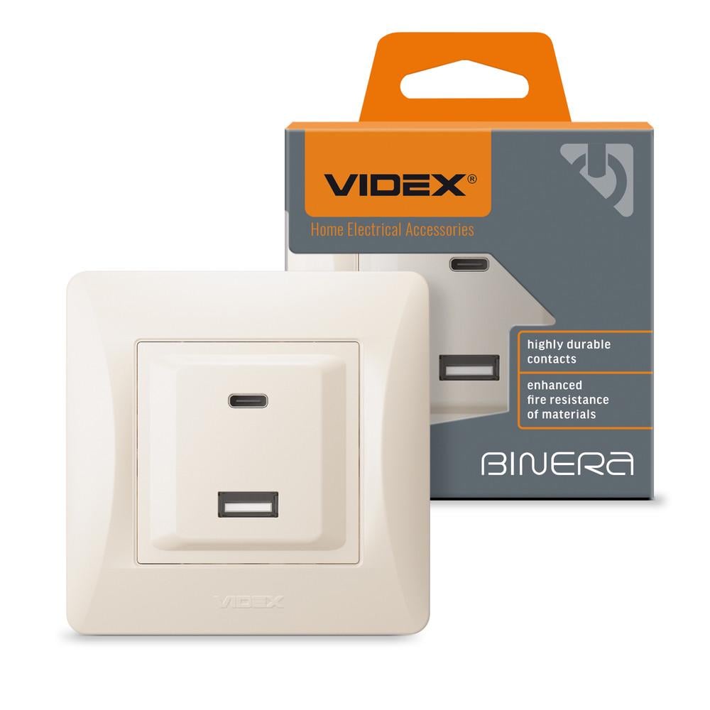 Розетка Videx BINERA USB-A+USB-C PD20W Кремовый (12066)