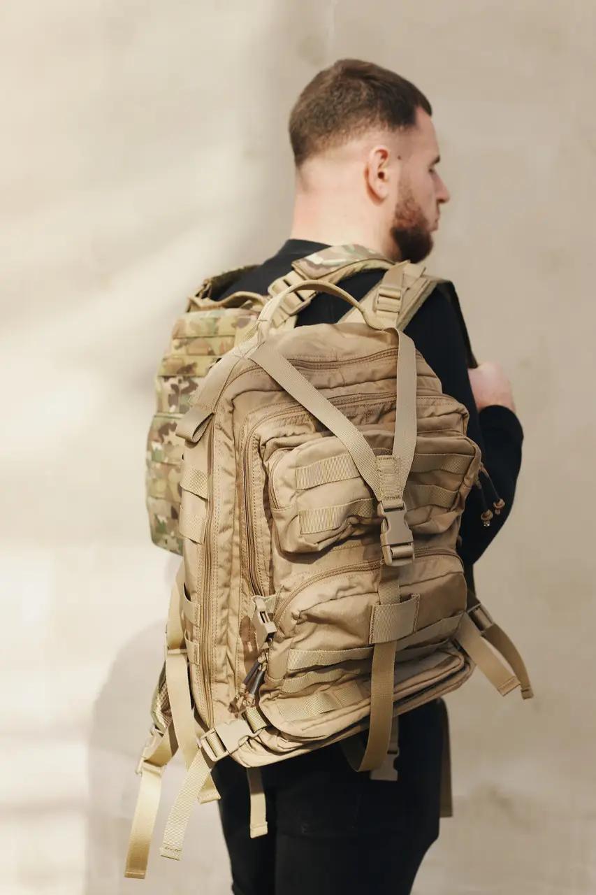 Рюкзак с системой крепления MOLLE водостойкий мягкая спинка 37 л Койот (PLT-075)