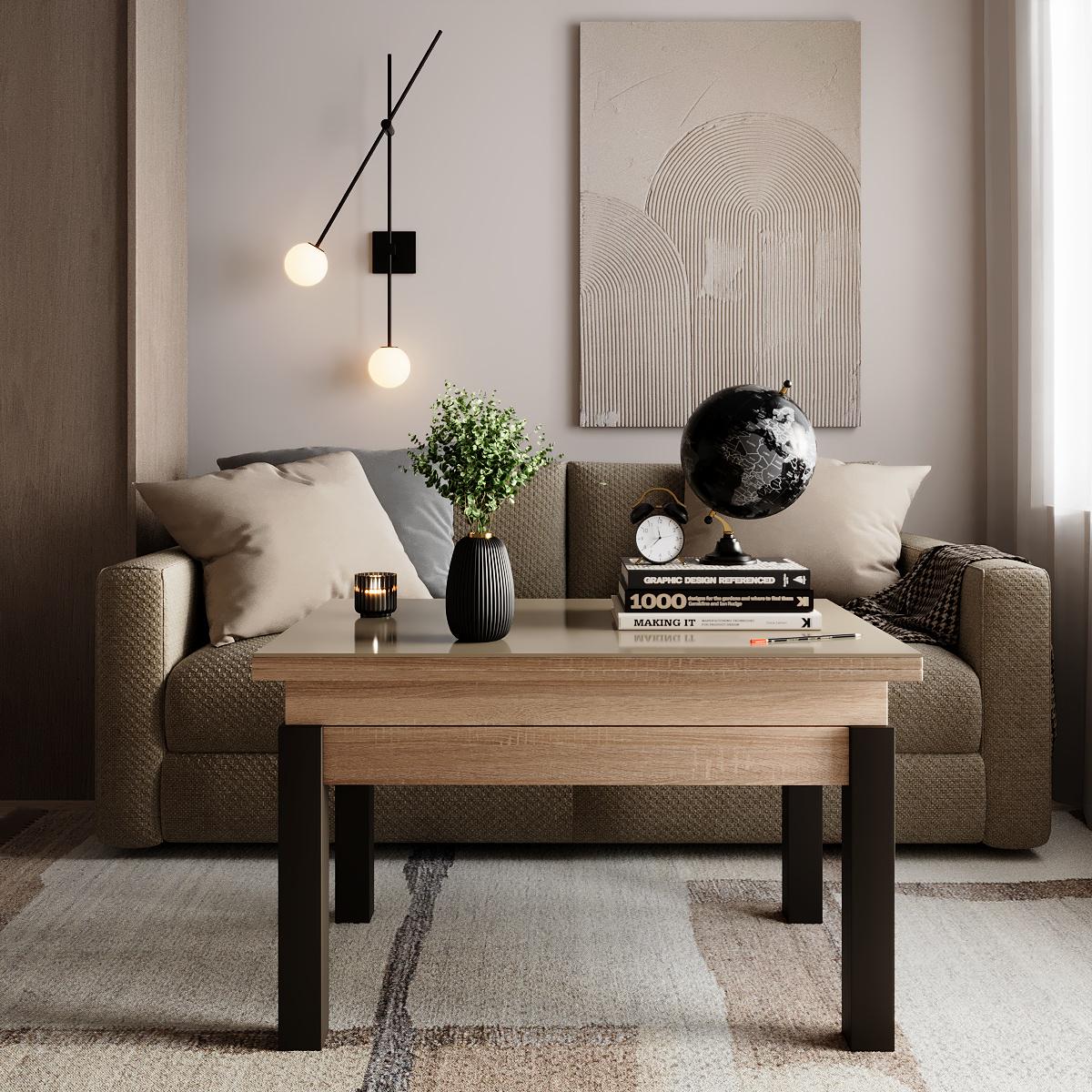 Журнальный стол-трансформер B-Fly Glass 900x554x600 мм Дуб Сонома/Венге/Бежевое стекло (GATB10131300234) - фото 4 Журнальный стол-трансформер B-Fly Glass 900x554x600 мм Дуб Сонома/Венге/Бежевое стекло (GATB10131300234) - фото 4