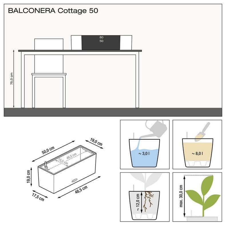 Умный горшок Lechuza Balconera Cottage 50 прямоугольный 8 л 19x50x19 см Белый - фото 2