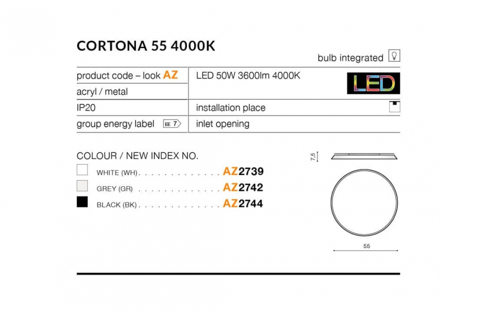 Світильник стельовий Azzardo Cortona 55 4000 K (AZ2744) - фото 3