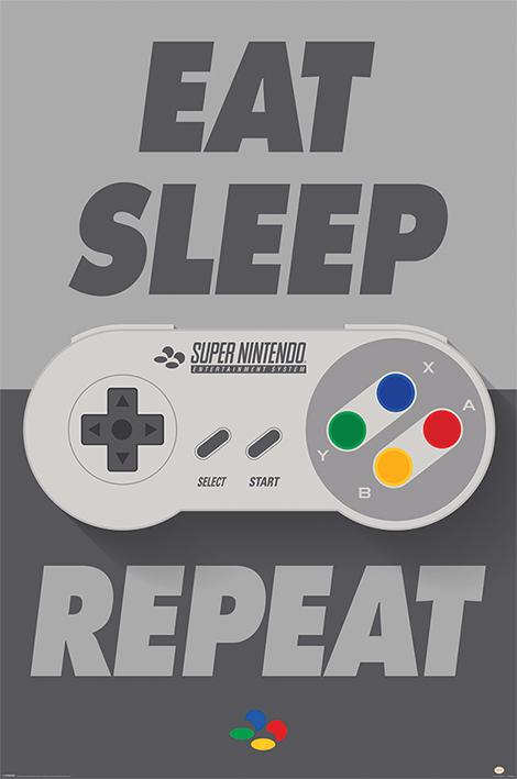 Постер плакат Nintendo Eat Sleep SNES Repeat 61x91,5 см