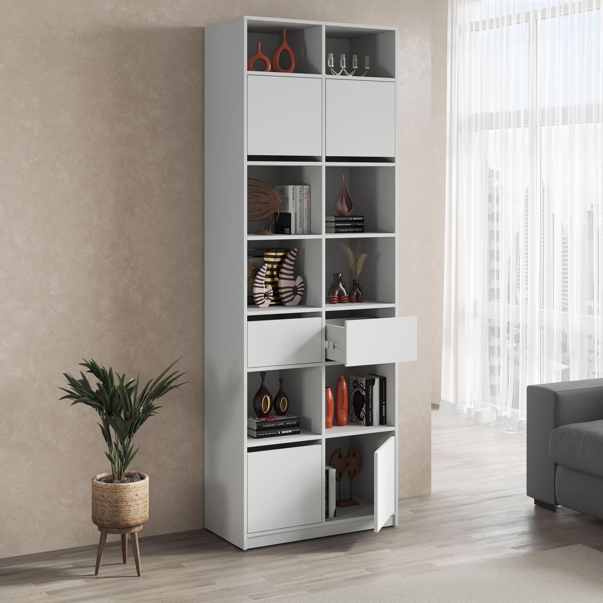 Шкаф для книг с ящиками и дверками для книг Белый (380845)