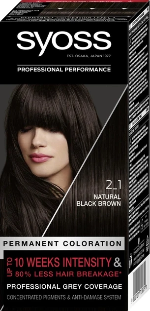 Крем-краска для волос Syoss 115 мл 2-1 Насыщенный черно-каштановый