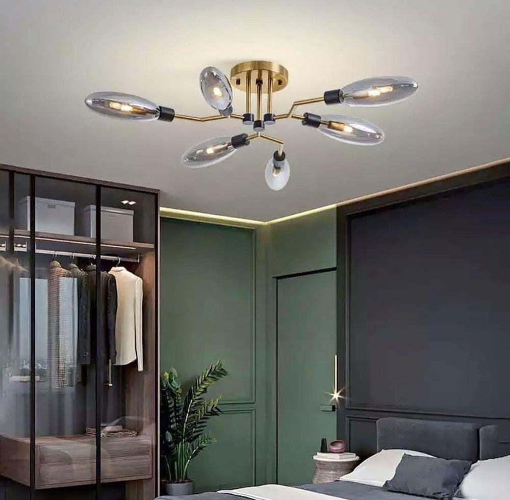 Люстра потолочная на 6 удлиненных янтарных плафонов (yg 8003-6b)