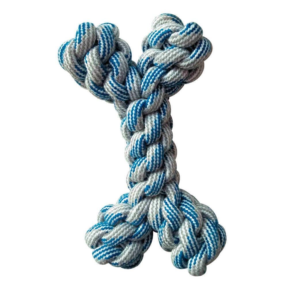 Игрушка для собак Croci PASTEL Кость плетеная из каната 20 см Голубой