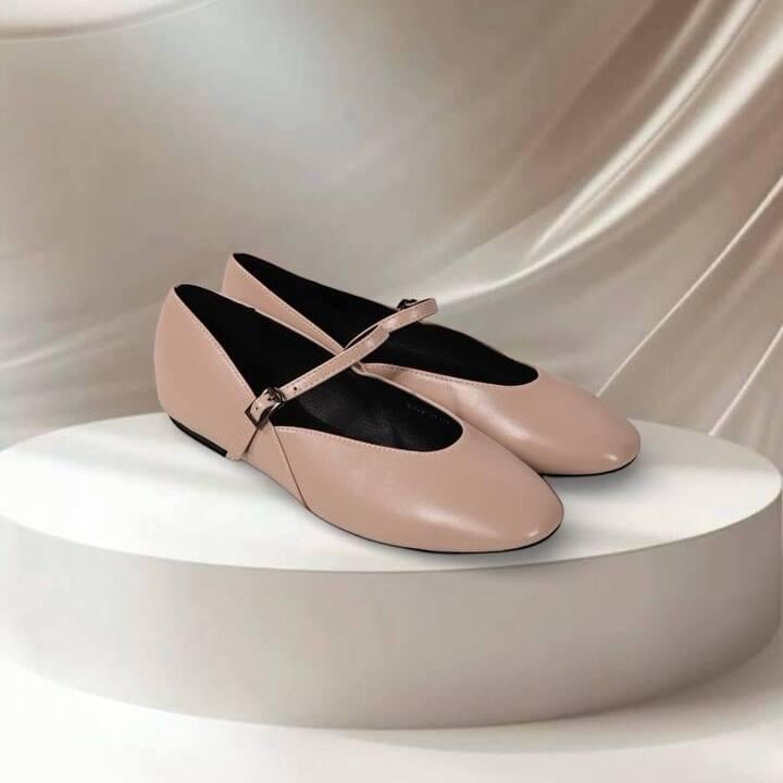 Балетки женские Meideli экокожа с ремешком плоская подошва закрытый овальный носок Бежевый (100392886-36)