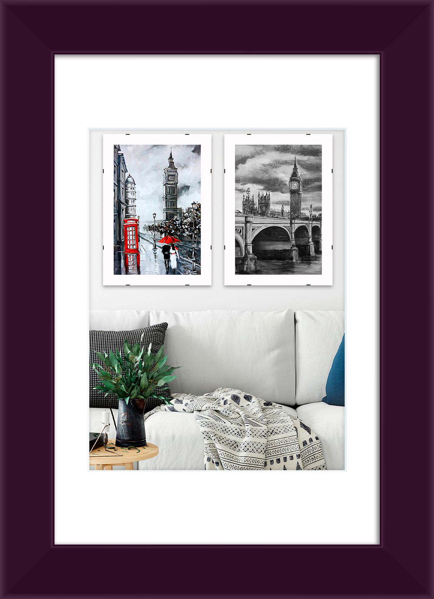 Рамка для фото деревянная EmojiFrame 20х30 см под фото 15х20 см AH3322-02 глянцевое стекло 1-1,5 мм паспарту Фиолетовый - фото 1