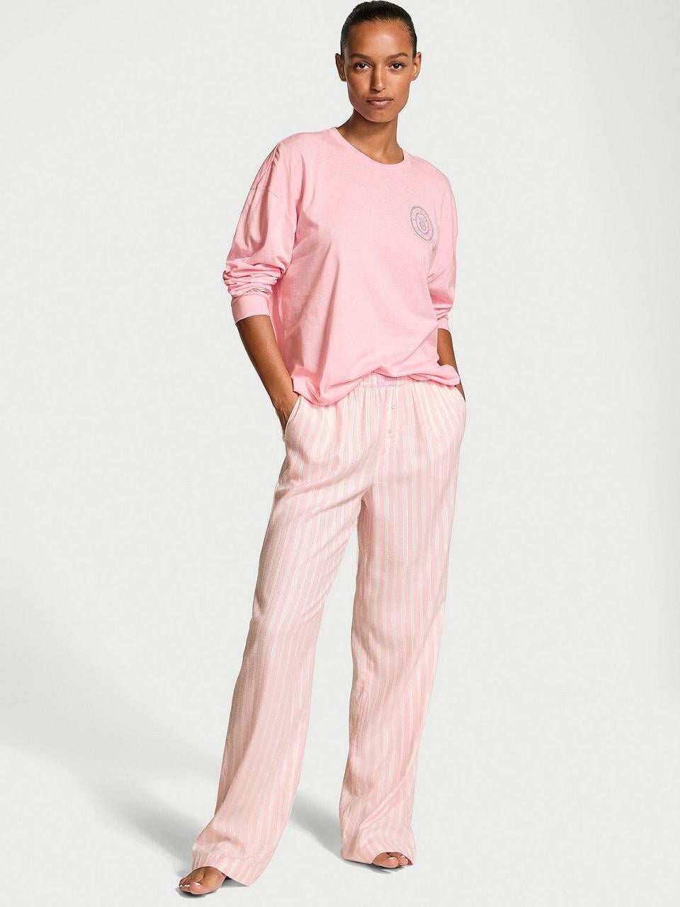 Пижама фланелевая Victoria's Secret Flannel Long-Sleeve Tee-Jama Set Short Short M Розовый (2671384D)