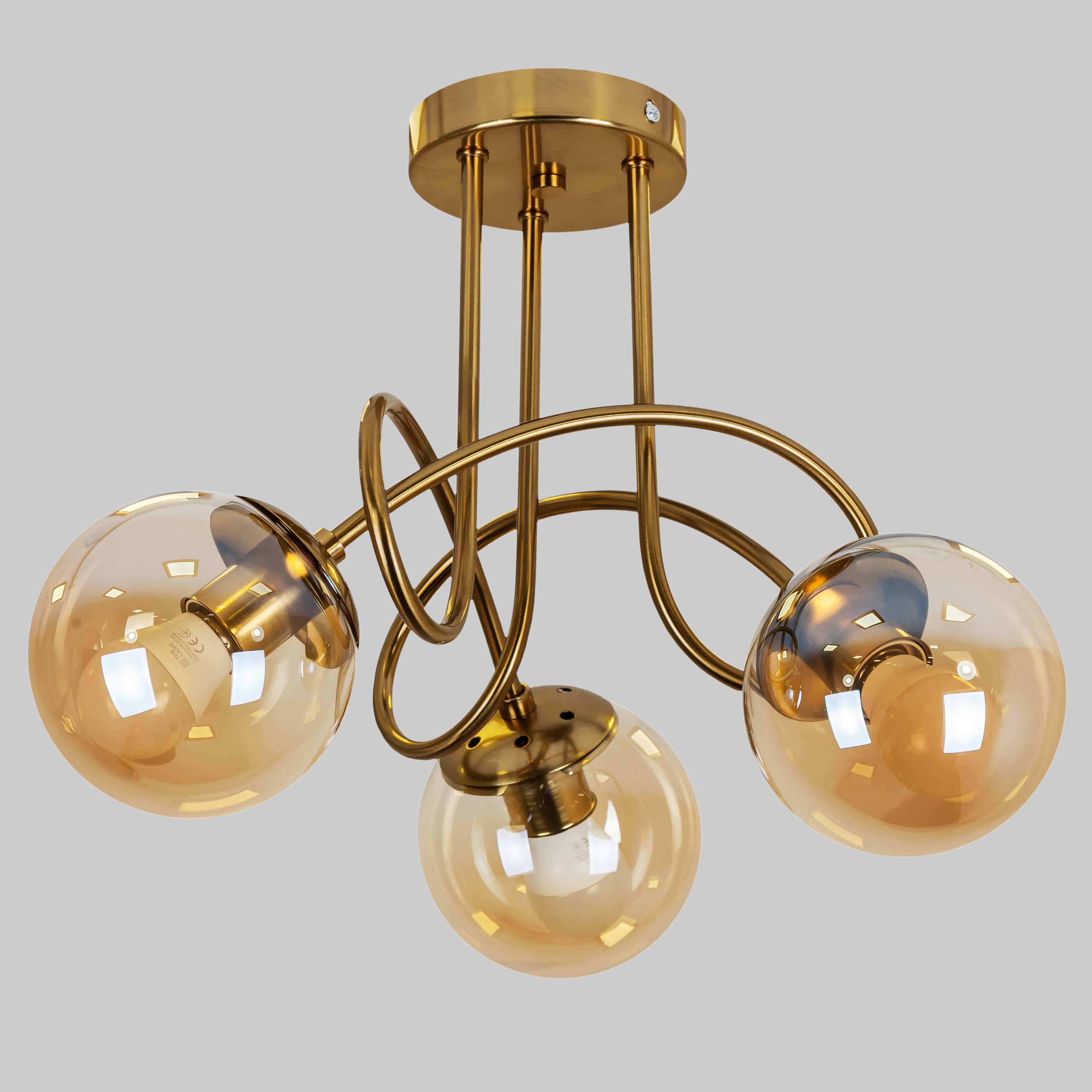 Люстра потолочная Triple Glow с 3 плафонами-шарами Бронзовый (52-9903-3 BRZ+BR)