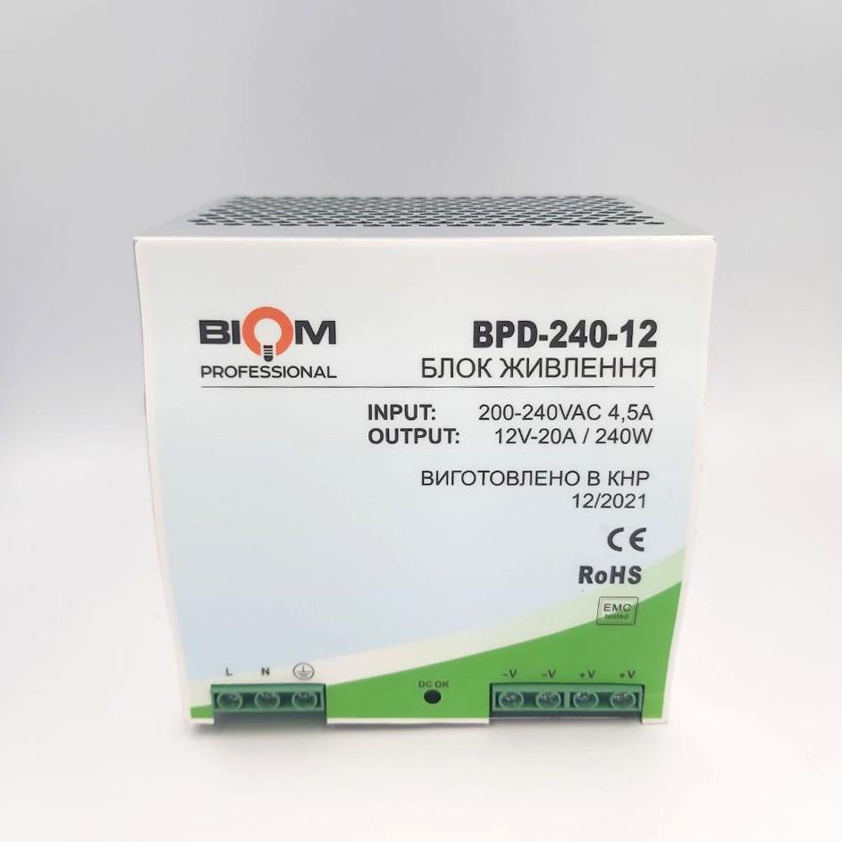 Блок питания Biom BPD-240-12 на DIN-рейку TH35/ЕС35 240 W 20 A 12 V IP20