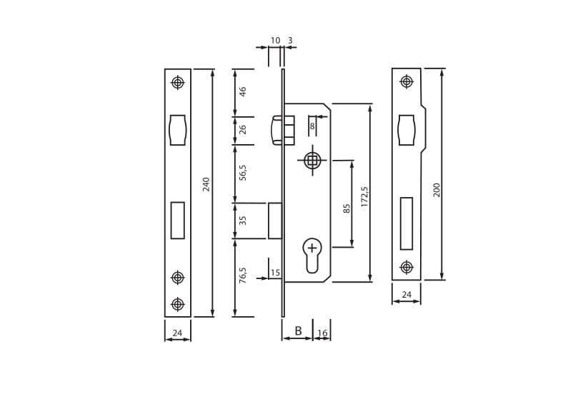 Замок з роликом Siba 10055 для алюмінієвих дверей B 25 мм (10055-25 CP) - фото 2 Замок з роликом Siba 10055 для алюмінієвих дверей B 25 мм (10055-25 CP) - фото 2