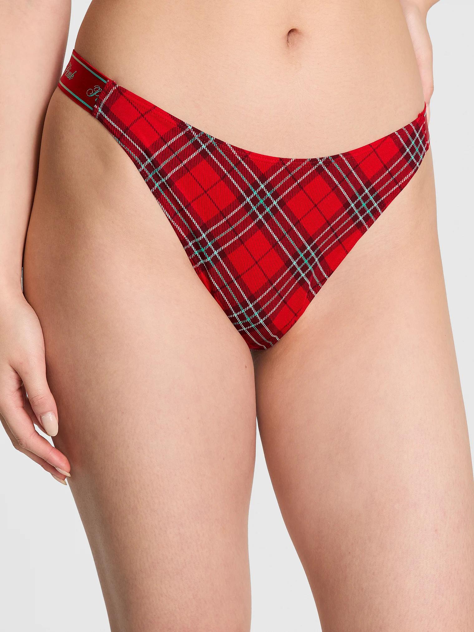 Трусики танга Victoria's Secret Logo Cotton Shine High-Leg Thong Panty L Червоний (26940916)