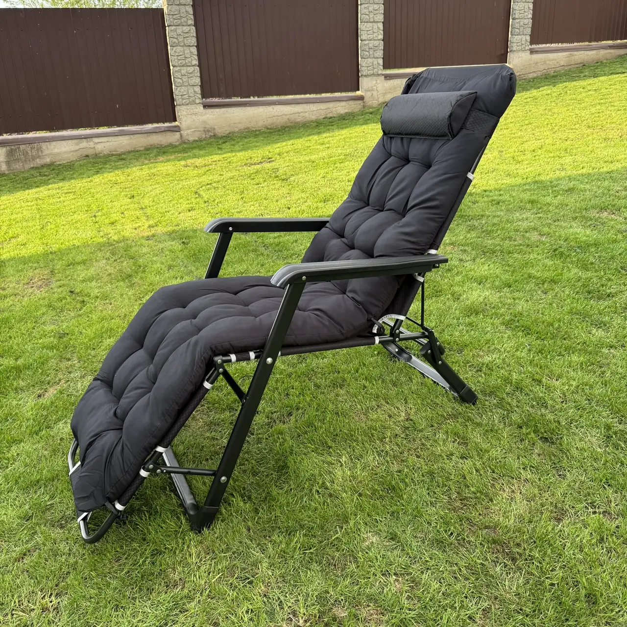 Шезлонг садовый тканевый с матрасом Garden Черный - фото 5