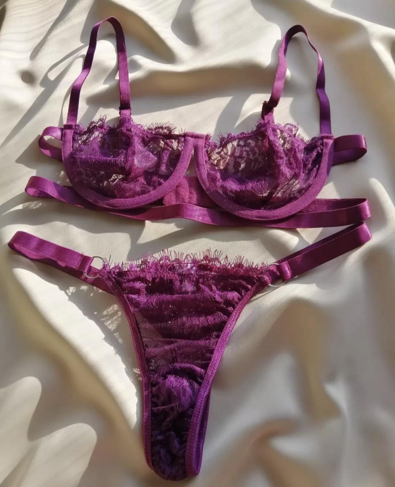 Комплект білизни мереживний балконет ліф та трусики S Сливовий (0038S) - фото 5