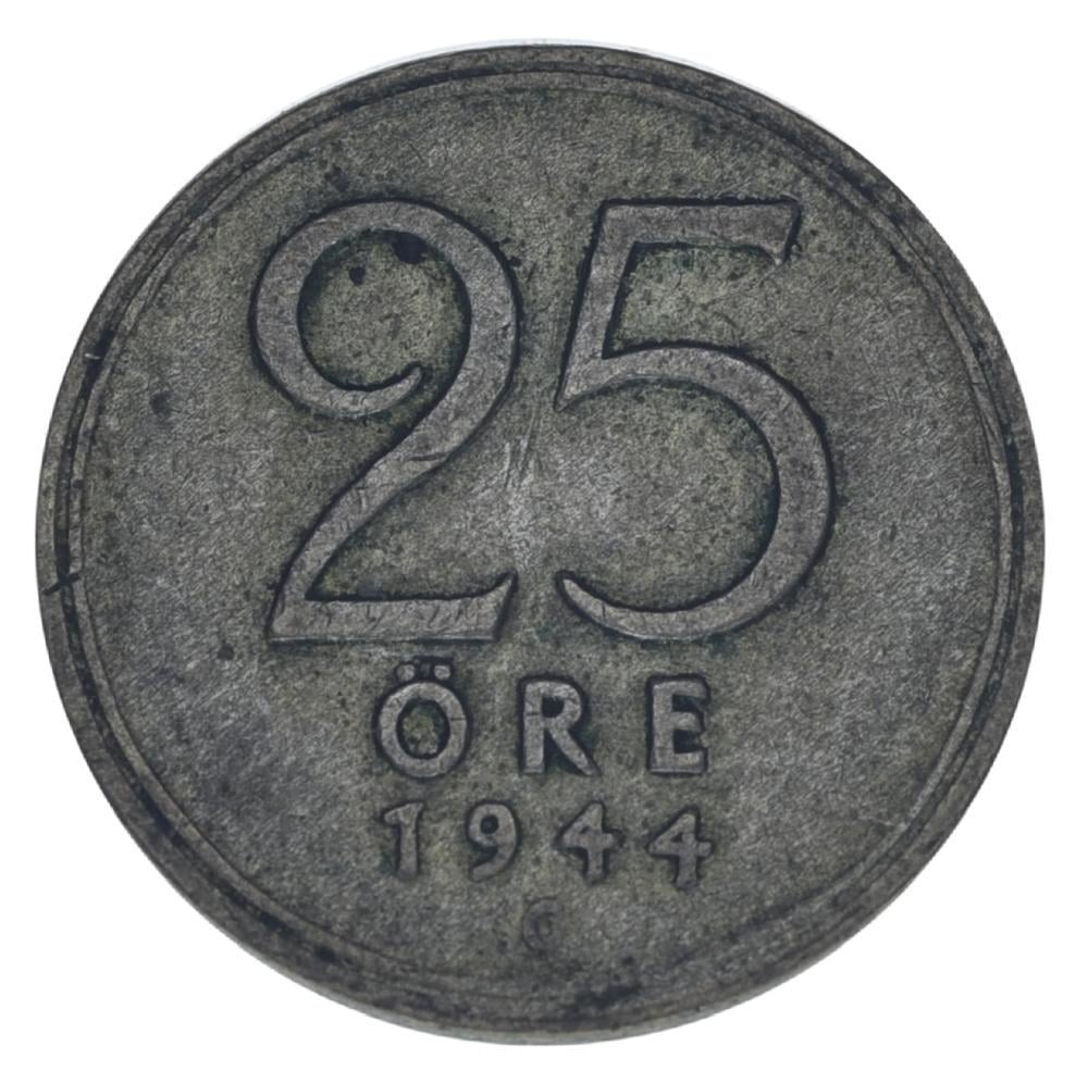 Коллекционная монета Швеция 25 эре 1944 серебро F-VF 2,32 г (М22666)