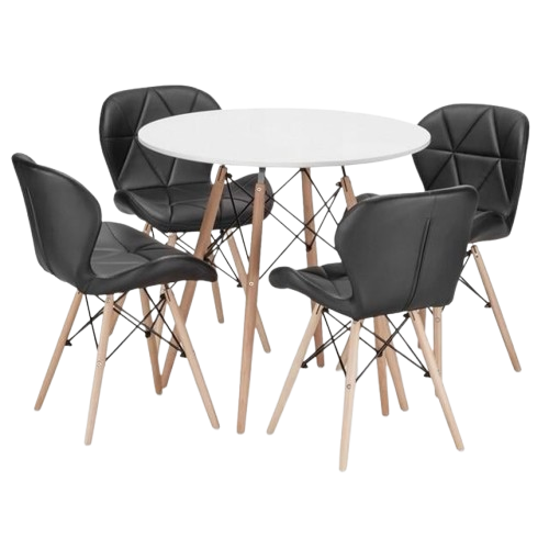 Стіл обідній круглий Bonro В-957-800 Білий з 4 чорними кріслами B-531 екошкіра (2371521094_sike_2)