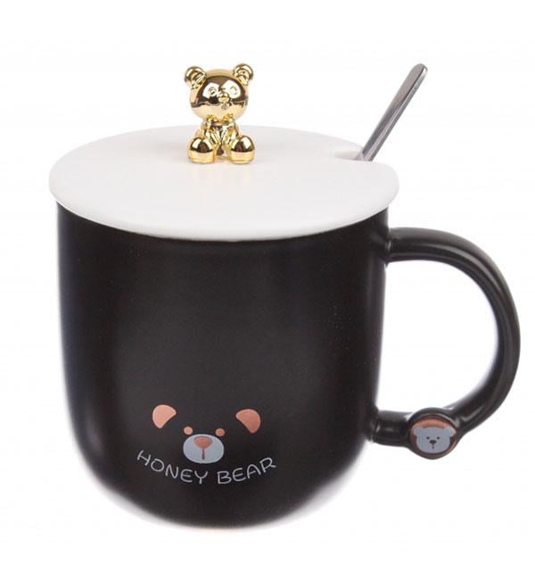 Чашка керамическая Honey bear с ложечкой 350 мл Черный (414834)