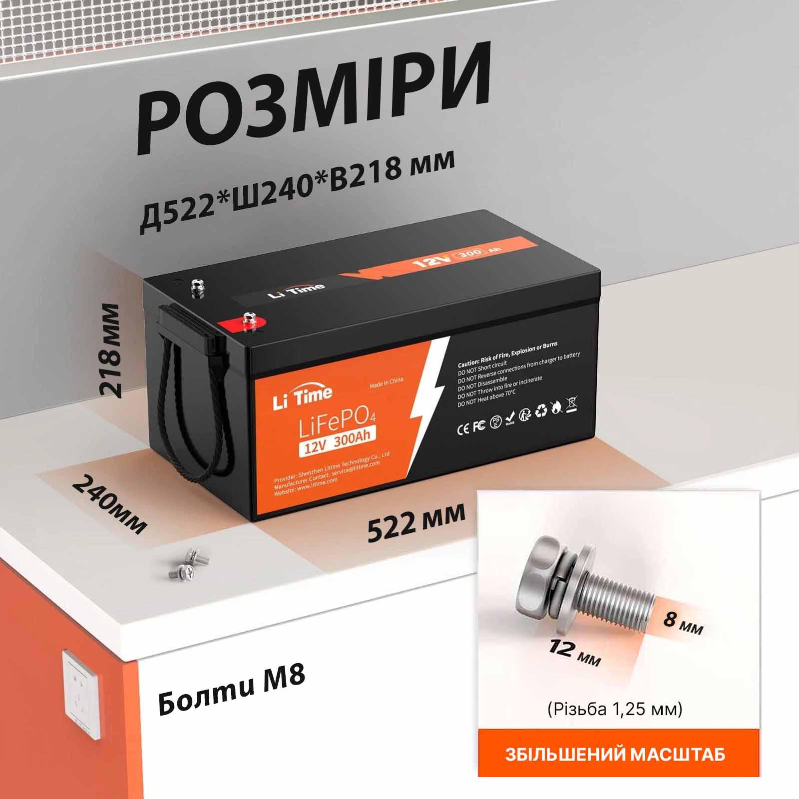 Акумулятор для енергетичних систем LiTime LiFePO4 з BMS 12V 300 Ah (25788854) - фото 2