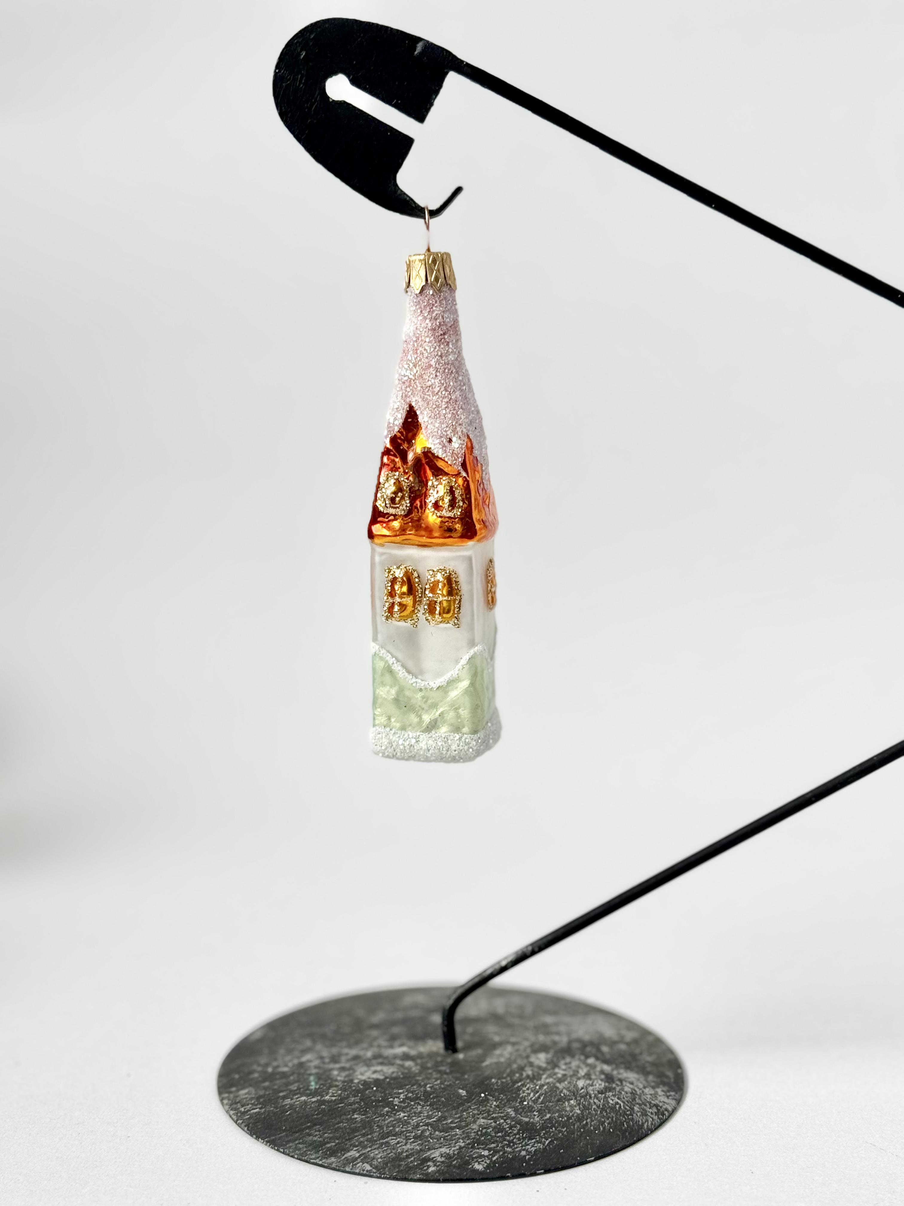 Игрушка на елку стеклянная Домик 8х2,5 см Карамельный (F-150-2)