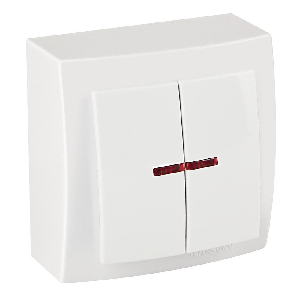 Вимикач двоклавішний Nilson Themis з підсвіткою Білий (26111004)