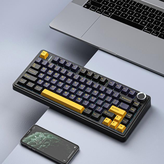 Клавіатура ігрова AULA F75 бездротова механічна із RGB підсвічуванням з підтримкою HOT-SWAP Black/Yellow - фото 6 Клавіатура ігрова AULA F75 бездротова механічна із RGB підсвічуванням з підтримкою HOT-SWAP Black/Yellow - фото 6