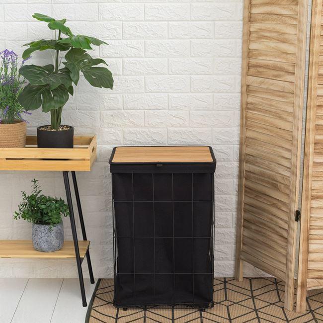 Кошик для білизни металевий з бамбуковою кришкою лофт 72 л Чорний (26969646) - фото 2 Кошик для білизни металевий з бамбуковою кришкою лофт 72 л Чорний (26969646) - фото 2