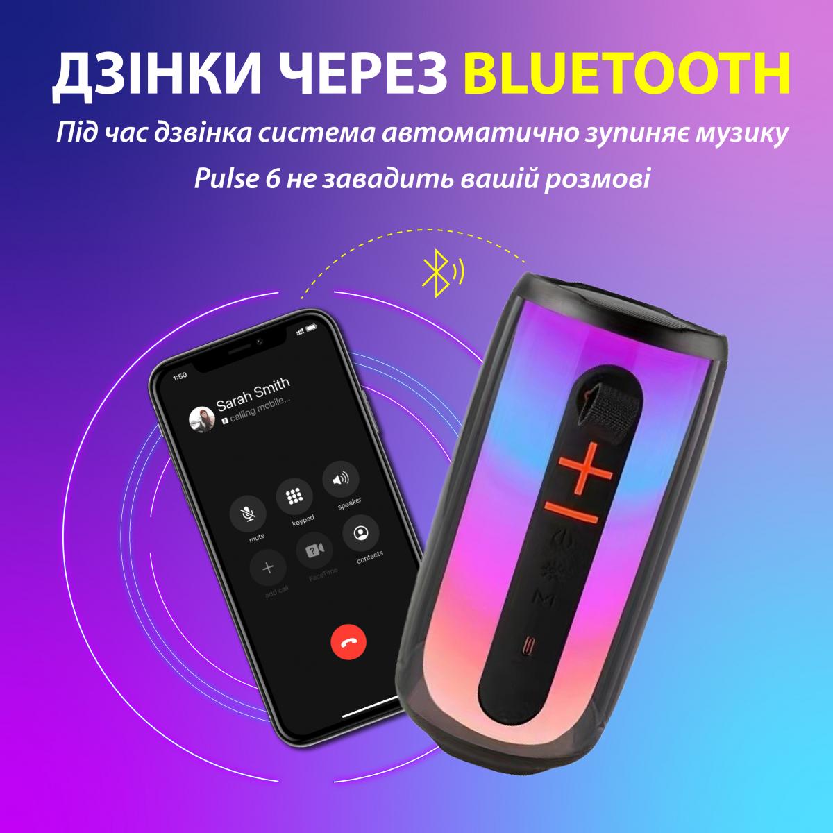 Портативная колонка Pulse 6 с микрофоном BT/TF/FM/AUX/USB с подсветкой 15 Вт Черный (20992526) - фото 3