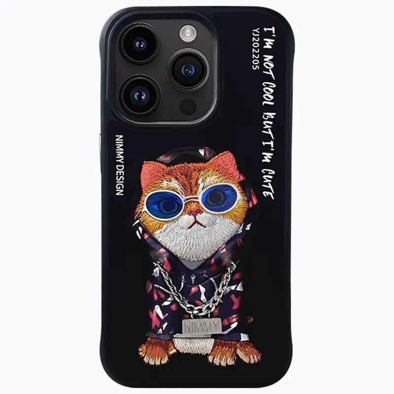 Чохол на Iphone 15 Pro 3D Swag Cat, захисний, кожаний, вишитий, Чорний