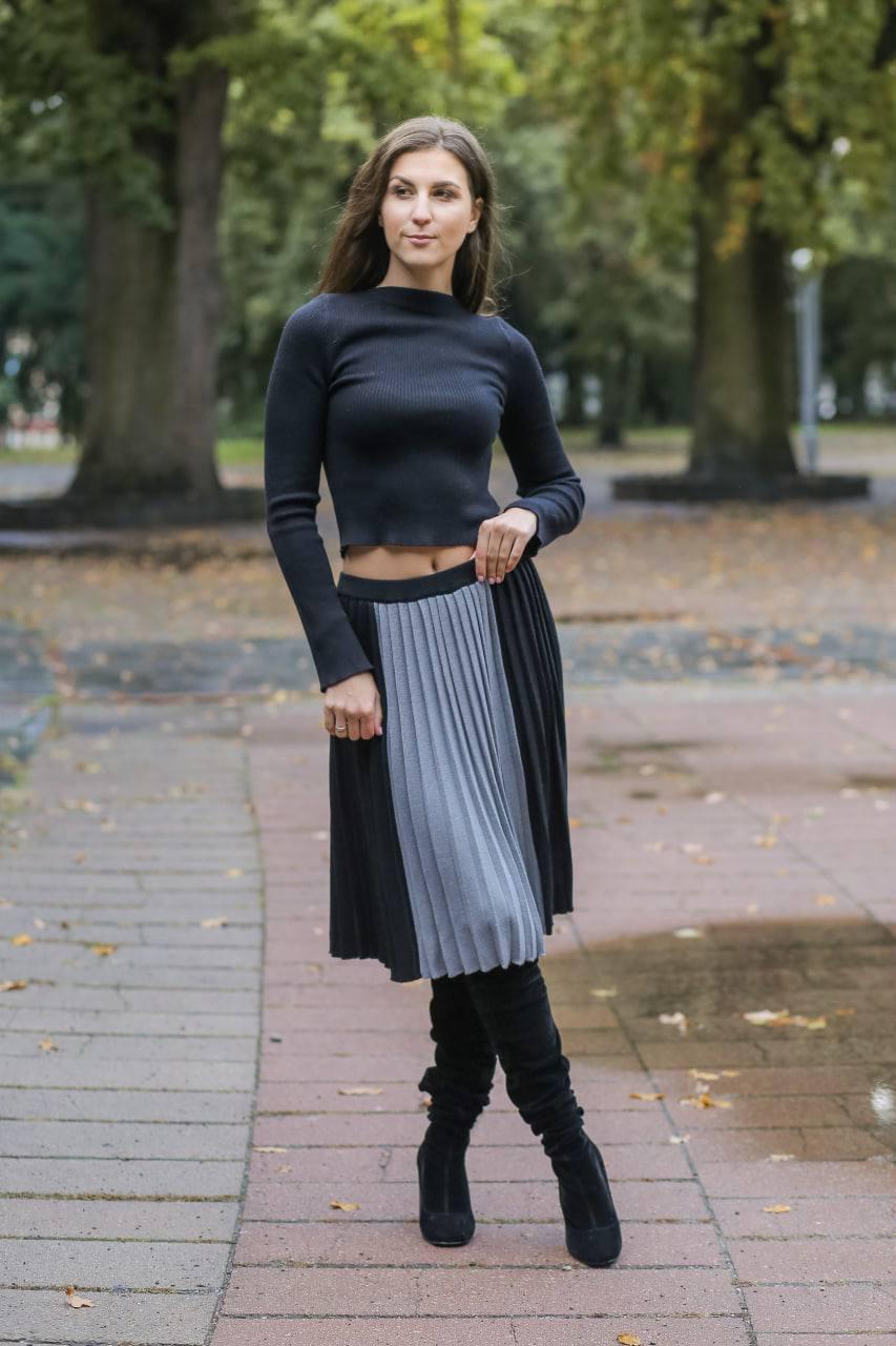 Спідниця в складку з мериносової вовни S/M Чорний (26758714)