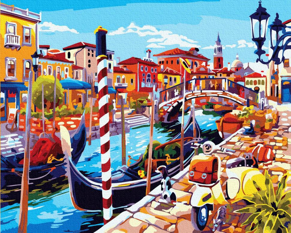 Картина по номерам Brushme "Яркий канал с гондолами" 40х50 см (skl-GX33328)