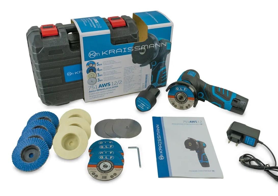 Акумуляторна кутова міні-шліфмашина KRAISSMANN 751 AWS 12/2 12 В/75 мм диск/ 2 АКБ - фото 3