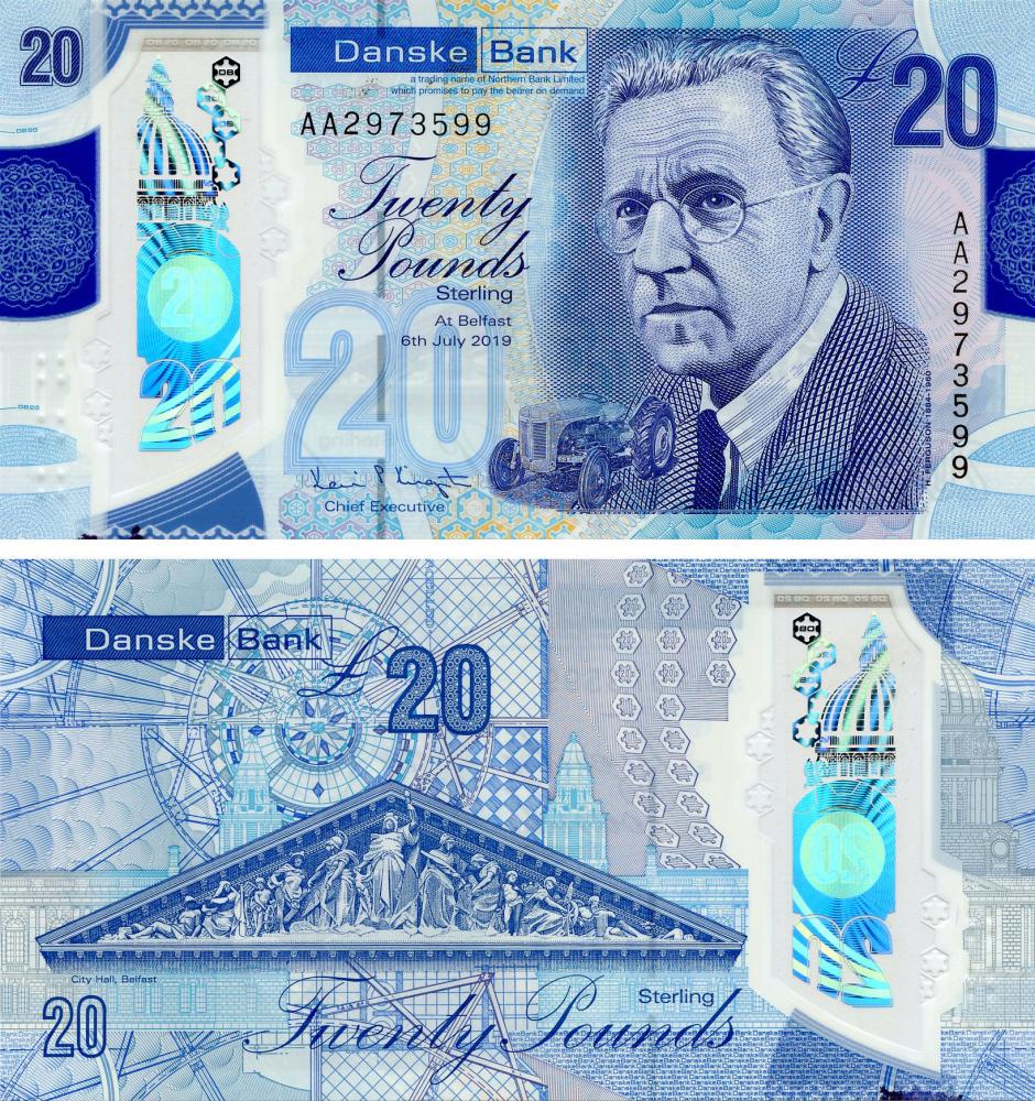Коллекционная банкнота Северная Ирландия 20 фунтов 2020 Полимер UNC Danske Bank Pnew (Б15938)