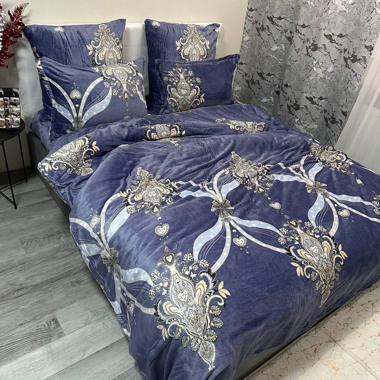 Комплект постільної білизни велюровий з малюнком з 4 наволочками євро 200x230 см Лавандовий (29225205)