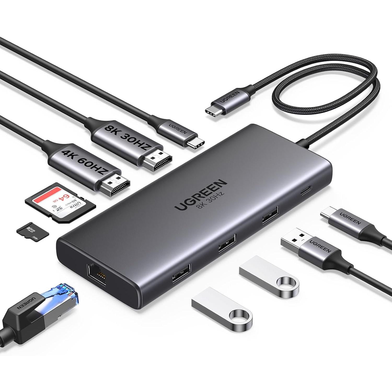 Док-станция USB-C UGREEN Revodok Pro 210 CM639 10в1 2 HDMI/2 USB Серый (15534)